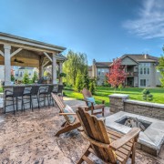 stamped concrete patio with fire pit