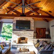 Pool house fireplace