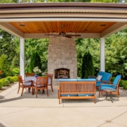 outdoor room with retractable solar screens retracted