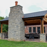 Beautiful stone wall fireplace feature