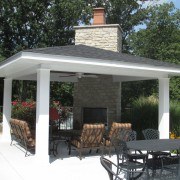 Outdoor room with fireplace