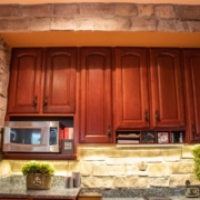 Harvest snap stone added into an existing kitchen to tie stone features throughout the whole house