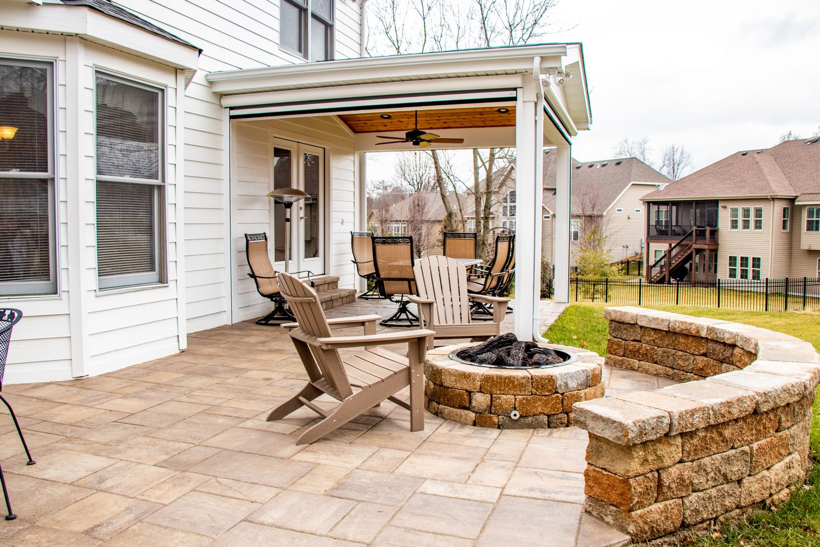 Custom firepit on a paver patio