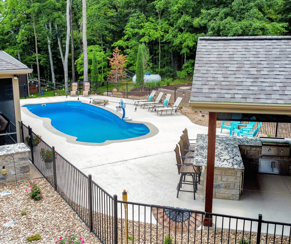 after photo of a private pool and pool house oasis