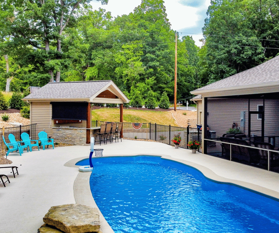 after photo of a private pool and pool house oasis
