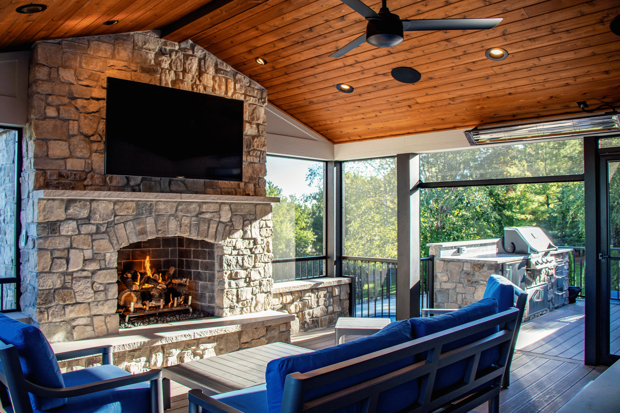 HBA Outdoor Living Space of the Year 2023 - main deck level with fireplace